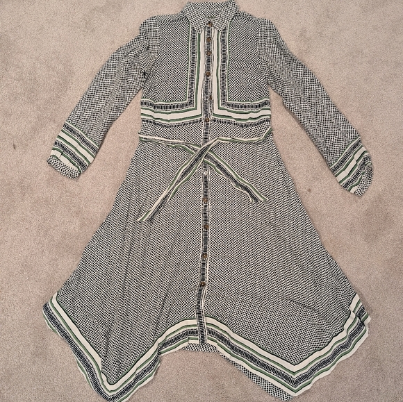Maeve by Anthropologie Constantine Midi Dress, Black White Green Colors, Size 10 - Picture 3 of 4